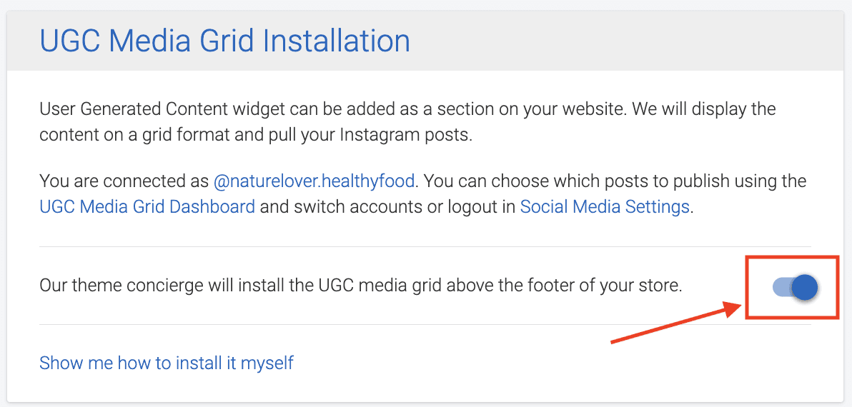 UGC media grid install widget