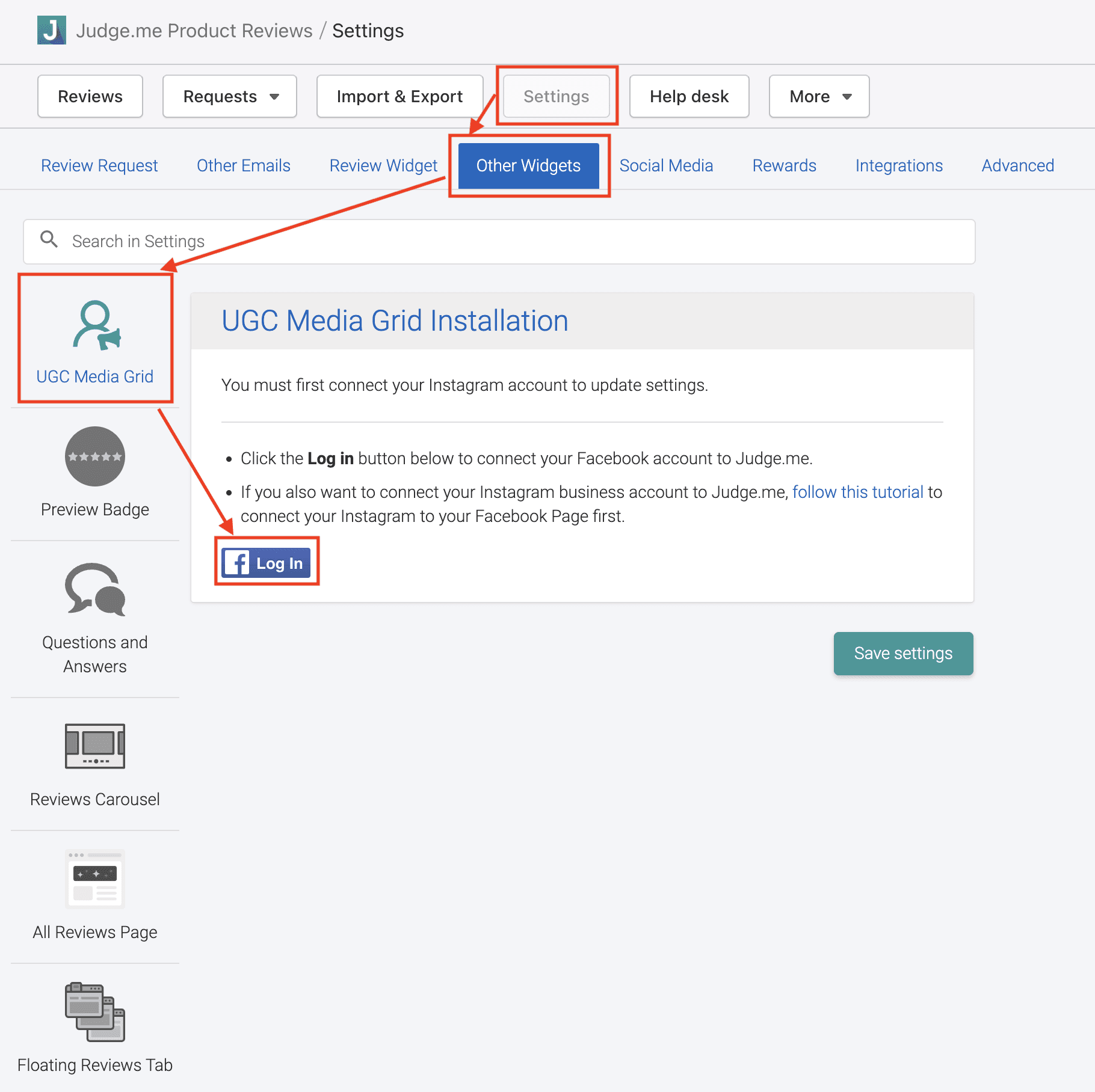 UGC media grid log in Facebook